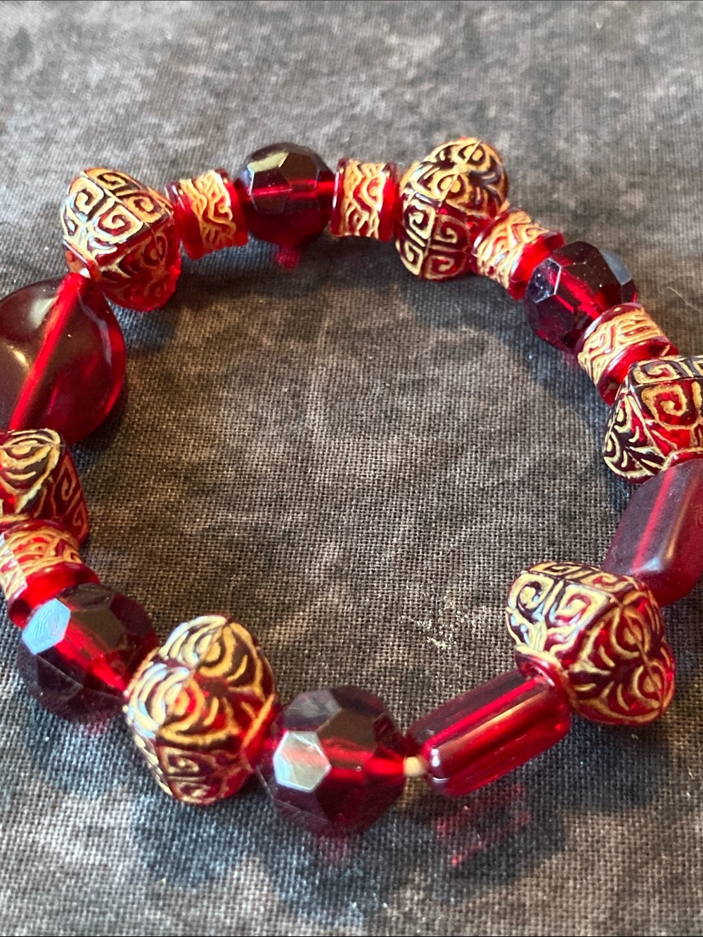 Red Beaded Bracelet with Gold Accent Beads